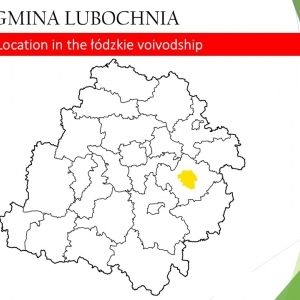 Grafika przedstawia umiejscowienie Gminy Lubochnia na mapie województwa łódzkiego