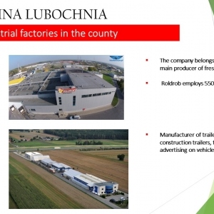 Grafika przedstawia opisy przedsiębiorstw w sąsiedztwie Gminy Lubochnia